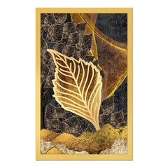 DEKORSTATION Abstract Golden Leaf Canvas Wall Painting | Modern Botanical Wall Art in Gold & Black for Living Room | Bedroom | Office | Drawing room