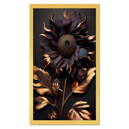 DEKORSTATION Luxury Dark Floral Canvas Wall Painting | Golden Sunflower Abstract Wall Art For Living Room | Bedroom | Office | Drawing room