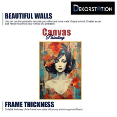 Abstract Art Of Young Woman With Flowers Canvas Wall Painting