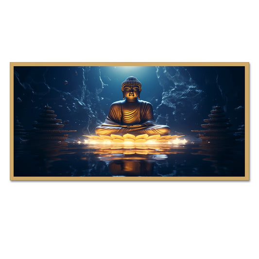 DEKORSTATION Vastu Golden Buddha Canvas Wall Painting | Spiritual Meditation buddha setting on lotus Wall Art for Peace & Positive Energy Canvas Painting For Living Room | Bedroom | Office | Drawing room