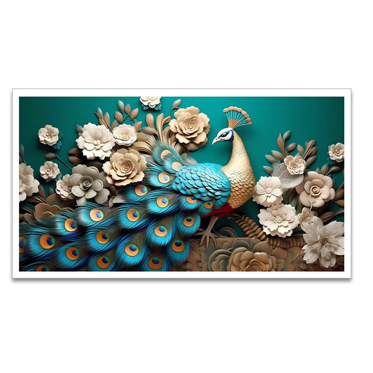 DEKORSTATION Vastu Peacock Canvas Wall Painting for Positive Energy & Prosperity | Royal Floral Wall Art for Living Room | Bedroom | Office | Drawing room