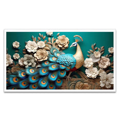 DEKORSTATION Vastu Peacock Canvas Wall Painting for Positive Energy & Prosperity | Royal Floral Wall Art for Living Room | Bedroom | Office | Drawing room