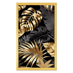 DEKORSTATION Luxury Black & Gold Tropical Leaves Canvas Wall Painting For Living Room | Bedroom | Office | Drawing room
