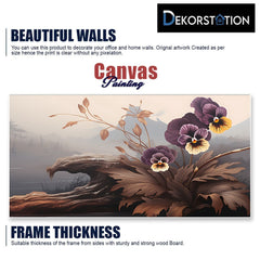 Moody Floral Landscape with Pansies and Misty Mountains canvas painting