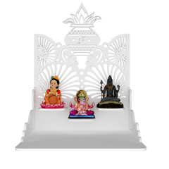 Beautiful Wall Hanging Wooden Temple/ Pooja Mandir Design with Shelf, White Color (DS016)