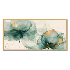 DEKORSTATION Modern Flower Canvas Wall Painting Canvas Print Teal Aqua Gold Abstract Artwork Home Decoration for Living Room | Bedroom | Office | Drawing room