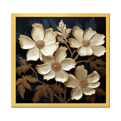 DEKORSTATION Luxury Golden Floral Canvas Wall Painting | Elegant Black Background Flower Wall Art Decor For Living Room | Bedroom | Office | Drawing room