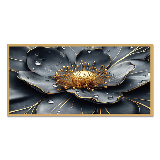 DEKORSTATION Luxury Black & Gold Floral Canvas Wall Painting | Modern Abstract Flower Wall Art Decor For Living Room | Bedroom | Office | Drawing room