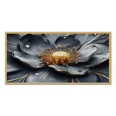 DEKORSTATION Luxury Black & Gold Floral Canvas Wall Painting | Modern Abstract Flower Wall Art Decor For Living Room | Bedroom | Office | Drawing room