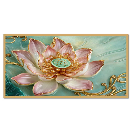 DEKORSTATION-Premium-Lotus-Flower-Canvas-Wall-Painting-|-Elegant-Gold-Pink-Floral-Wall-Art-Decor-for-Living-Room,-Bedroom,-Puja-Room-&-Luxury-Home-Interior