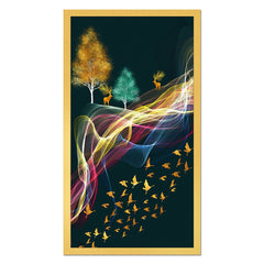 DEKORSTATION Luxury Abstract Deer & Golden Birds Canvas Wall Painting | Modern Nature Landscape Wall Art Decor For Living Room | Bedroom | Office | Drawing room