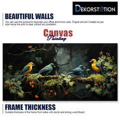 Beautiful Four Colorful Bird On The Branch Canvas Painting