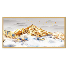 DEKORSTATION Luxury Golden Mountain Landscape Canvas Wall Painting | Modern Abstract Nature Wall Art Decor For Living Room | Bedroom | Office | Drawing room