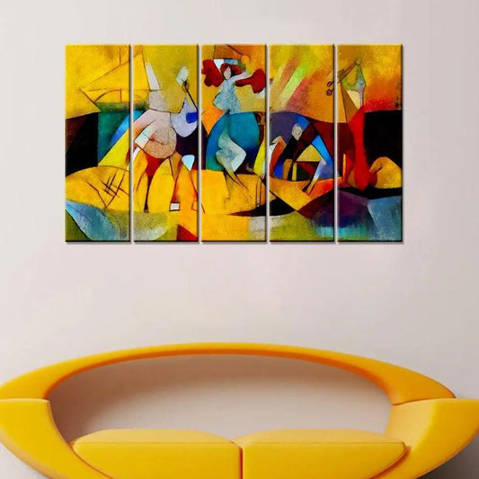 Kandinsky Inspired Modern Abstract Wall Art 5 Pieces Multi Frame Multicolor Wall Painting for Home and Office Décor