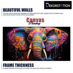 Graceful Strength Elephant Head in Vibrant Acrylic Canvas Wall Painting