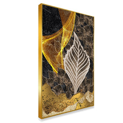 DEKORSTATION Abstract Golden Leaf Canvas Wall Painting | Modern Botanical Wall Art For Living Room | Bedroom | Office | Drawing room