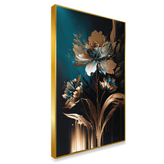 DEKORSTATION Luxury Blue Black & Gold Floral Canvas Wall Painting abstract wall art For Living Room | Bedroom | Office | Drawing room
