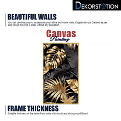 DEKORSTATION Luxury Black & Gold Tropical Leaves Canvas Wall Painting For Living Room | Bedroom | Office | Drawing room