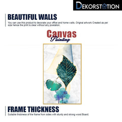 DEKORSTATION Abstract Teal Leaf Canvas Painting with Gold Foil Effect | Modern Wall Art for Living Room Bedroom Office | Marble Texture Background Home Decor
