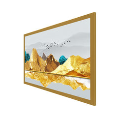 DEKORSTATION Luxury Golden Mountain Landscape Canvas Wall Painting | Modern Abstract Nature Wall Art Deco For Living Room | Bedroom | Office | Drawing room