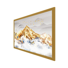 DEKORSTATION Luxury Golden Mountain Landscape Canvas Wall Painting | Modern Abstract Nature Wall Art Decor For Living Room | Bedroom | Office | Drawing room