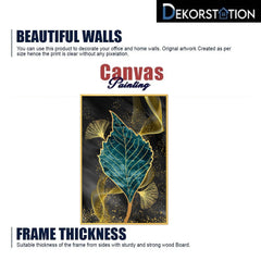 DEKORSTATION Abstract Teal & Gold Leaf Canvas Painting | Luxury Wall Art for Living Room Bedroom Office | Modern Home Decor