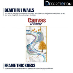DEKORSTATION Luxury Golden Deer Family Abstract Canvas Wall Painting | Modern Marble Nature Wall Art Decor For Living Room | Bedroom | Office | Drawing room