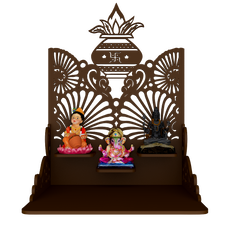 Beautiful Wall Hanging Wooden Temple/ Pooja Mandir Design With Shelf, Brown Color (DS014)