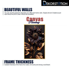 DEKORSTATION Luxury Dark Floral Canvas Wall Painting | Golden Sunflower Abstract Wall Art For Living Room | Bedroom | Office | Drawing room