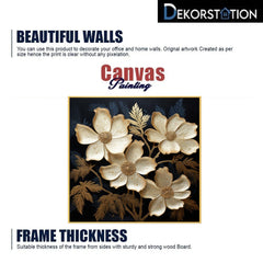 DEKORSTATION Luxury Golden Floral Canvas Wall Painting | Elegant Black Background Flower Wall Art Decor For Living Room | Bedroom | Office | Drawing room
