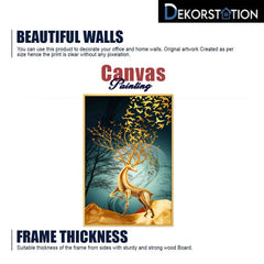 DEKORSTATION Royal Golden Deer Canvas Wall Painting with Flying Birds for Living Room, Bedroom & Office, Drawing room| Luxury Abstract Deer Wildlife Wall Art Decor