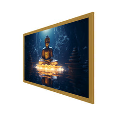 DEKORSTATION Vastu Golden Buddha Canvas Wall Painting | Spiritual Meditation buddha setting on lotus Wall Art for Peace & Positive Energy Canvas Painting For Living Room | Bedroom | Office | Drawing room