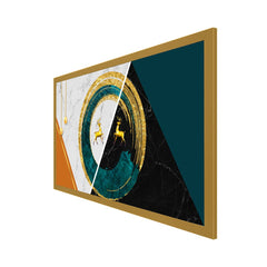 DEKORSTATION Luxury Golden Deer Abstract Circle Canvas Wall Painting Modern Marble Geometric Wall Art Decor For Living Room | Bedroom | Office | Drawing room