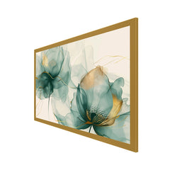 DEKORSTATION Modern Flower Canvas Wall Painting Canvas Print Teal Aqua Gold Abstract Artwork Home Decoration for Living Room | Bedroom | Office | Drawing room