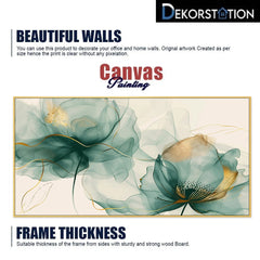DEKORSTATION Modern Flower Canvas Wall Painting Canvas Print Teal Aqua Gold Abstract Artwork Home Decoration for Living Room | Bedroom | Office | Drawing room