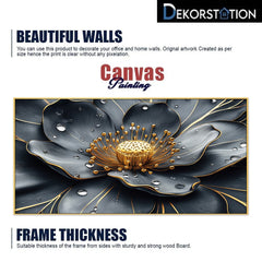 DEKORSTATION Luxury Black & Gold Floral Canvas Wall Painting | Modern Abstract Flower Wall Art Decor For Living Room | Bedroom | Office | Drawing room