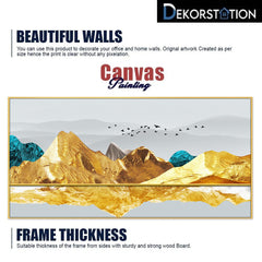 DEKORSTATION Luxury Golden Mountain Landscape Canvas Wall Painting | Modern Abstract Nature Wall Art Deco For Living Room | Bedroom | Office | Drawing room