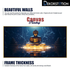 DEKORSTATION Vastu Golden Buddha Canvas Wall Painting | Spiritual Meditation buddha setting on lotus Wall Art for Peace & Positive Energy Canvas Painting For Living Room | Bedroom | Office | Drawing room