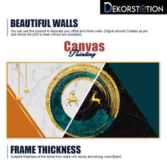 DEKORSTATION Luxury Golden Deer Abstract Circle Canvas Wall Painting Modern Marble Geometric Wall Art Decor For Living Room | Bedroom | Office | Drawing room
