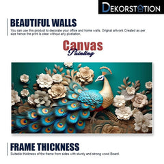 DEKORSTATION Vastu Peacock Canvas Wall Painting for Positive Energy & Prosperity | Royal Floral Wall Art for Living Room | Bedroom | Office | Drawing room