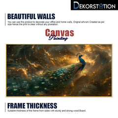 DEKORSTATION-Premium-Galaxy-Peacock-Canvas-Wall-Painting-|-Vastu-Painting-Cosmic-Blue-&-Gold-Bird-Art-with-Starry-Abstract-Background-for-Living-Room,-Bedroom-&-Home-Decor