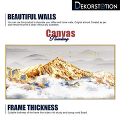 DEKORSTATION Luxury Golden Mountain Landscape Canvas Wall Painting | Modern Abstract Nature Wall Art Decor For Living Room | Bedroom | Office | Drawing room