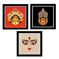 Set of 3 Maa Durga Religious Black Frame Art Print Combo Painting for Wall Decoration / Paintings for Home, Mandir and Office Décor