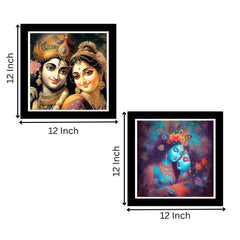 Radha Krishna Religious Art Print Set of 2 Frame