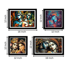 Radha Krishna Religious Framed Art Print Set of 4