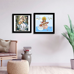 Goddess Saraswati with Swan Religious HD Frame Painting Set of 2