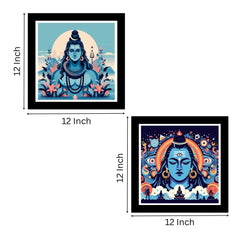 Lord Shiva HD Printed Religious Decorative Frame Wall Paintings Set of 2