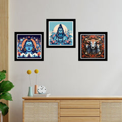 Lord Shiva HD Printed Religious Decorative Wall Paintings Set of 3