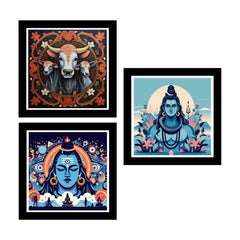 Lord Shiva HD Printed Religious Decorative Wall Paintings Set of 3