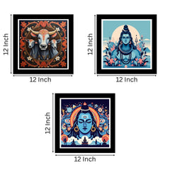 Lord Shiva HD Printed Religious Decorative Wall Paintings Set of 3